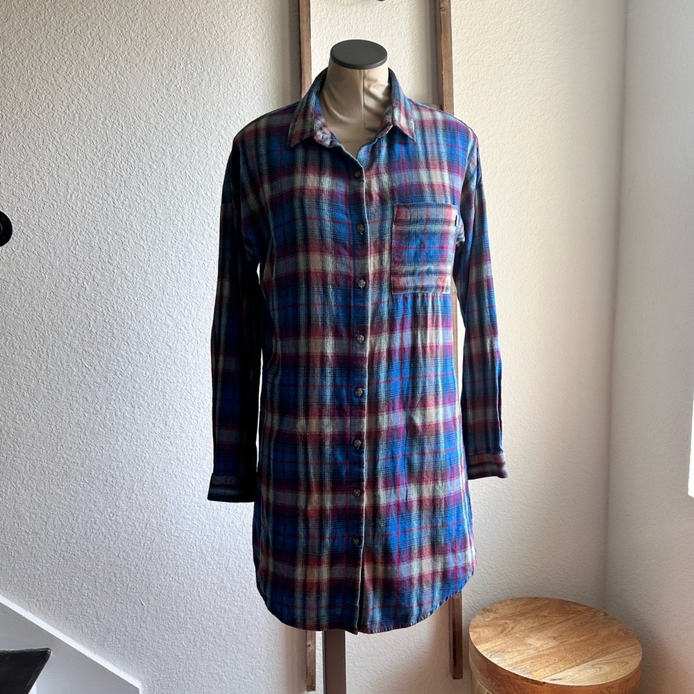 Vans Plaid Flannel Button Down Shirt Dress Sz: Med